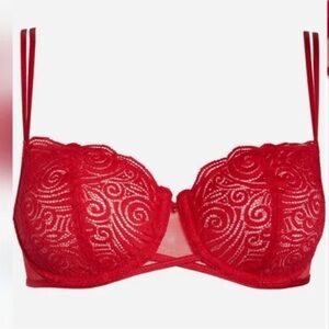 Chantelle Pyramid Unlined Demi Lace Bra Red